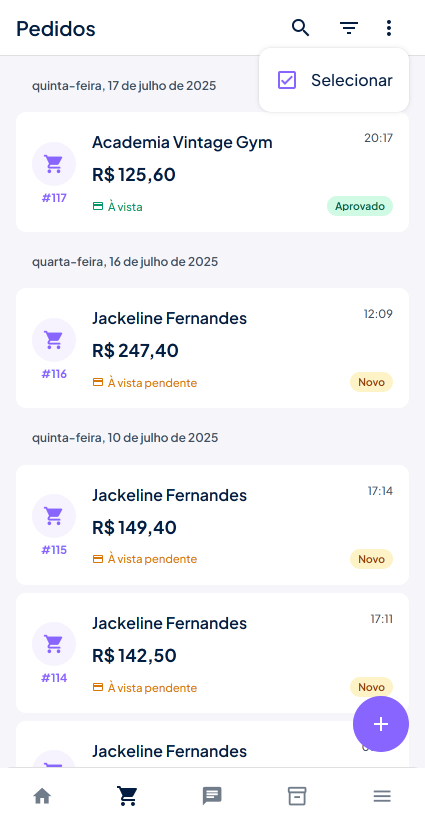 Selecionar pedidos