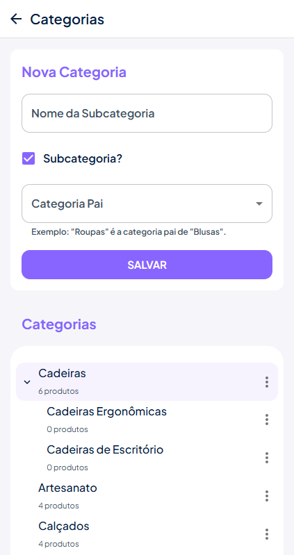 Cadastrar subcategoria
