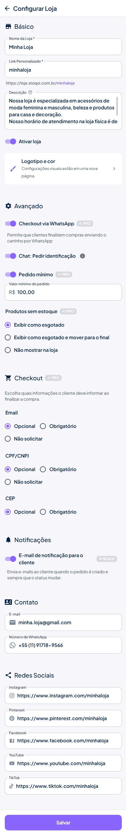 Configurar loja