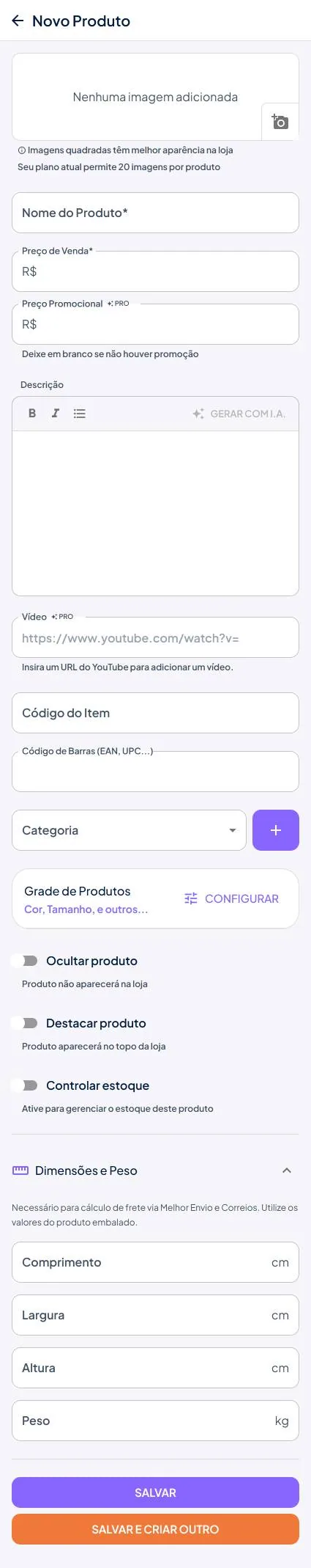 Criar produto 2