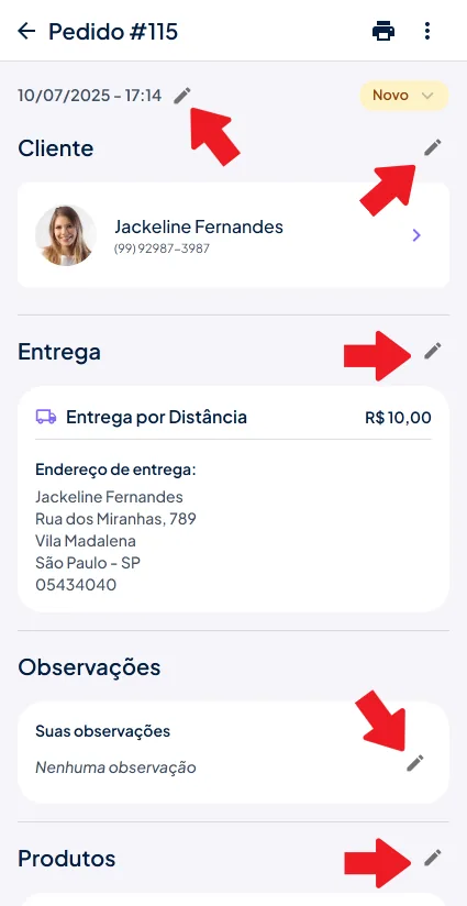 Editar pedido