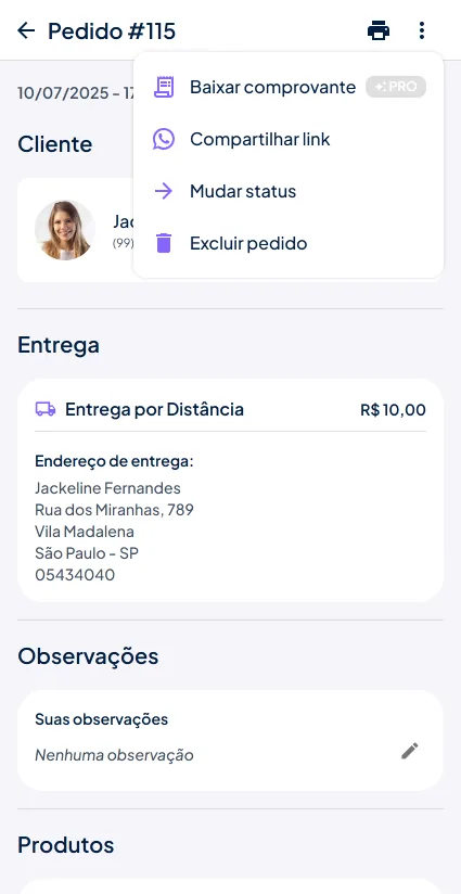 Excluir pedidos