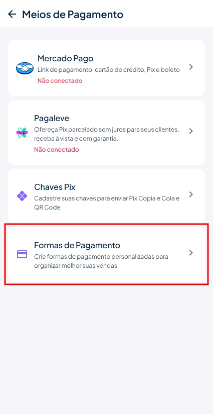 Formas pagamento