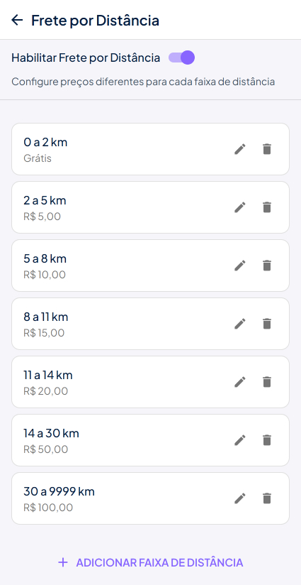 Frete por km config