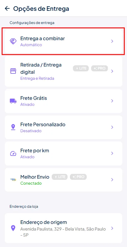 Entrega a combinar menu