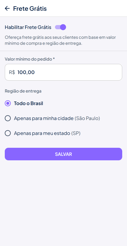 Frete grátis config