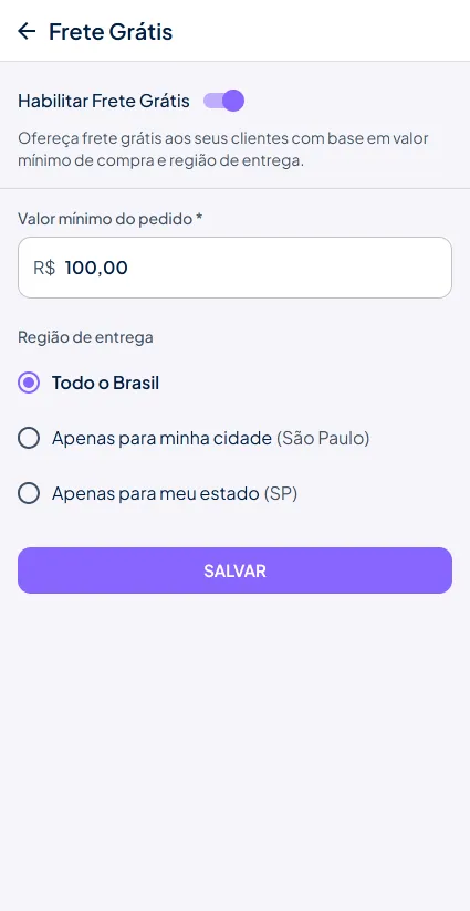 Frete grátis config