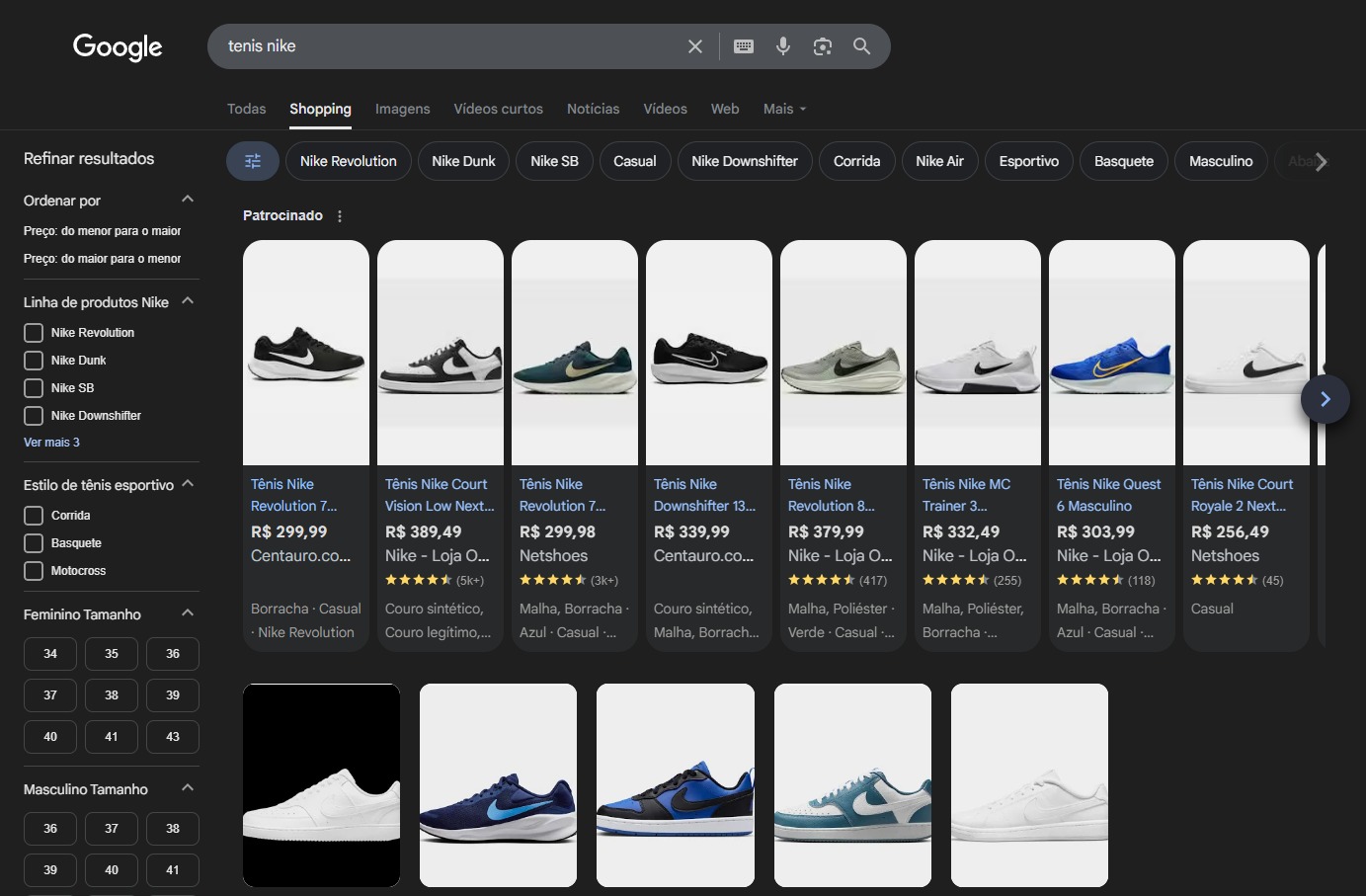 Google Shopping exemplo