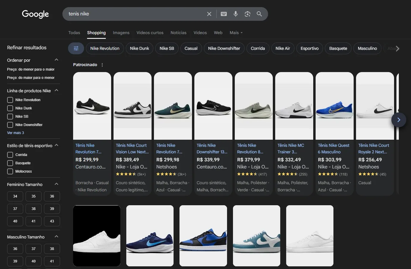 Google Shopping exemplo