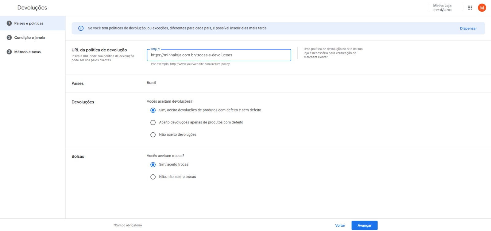 Link política de devolução