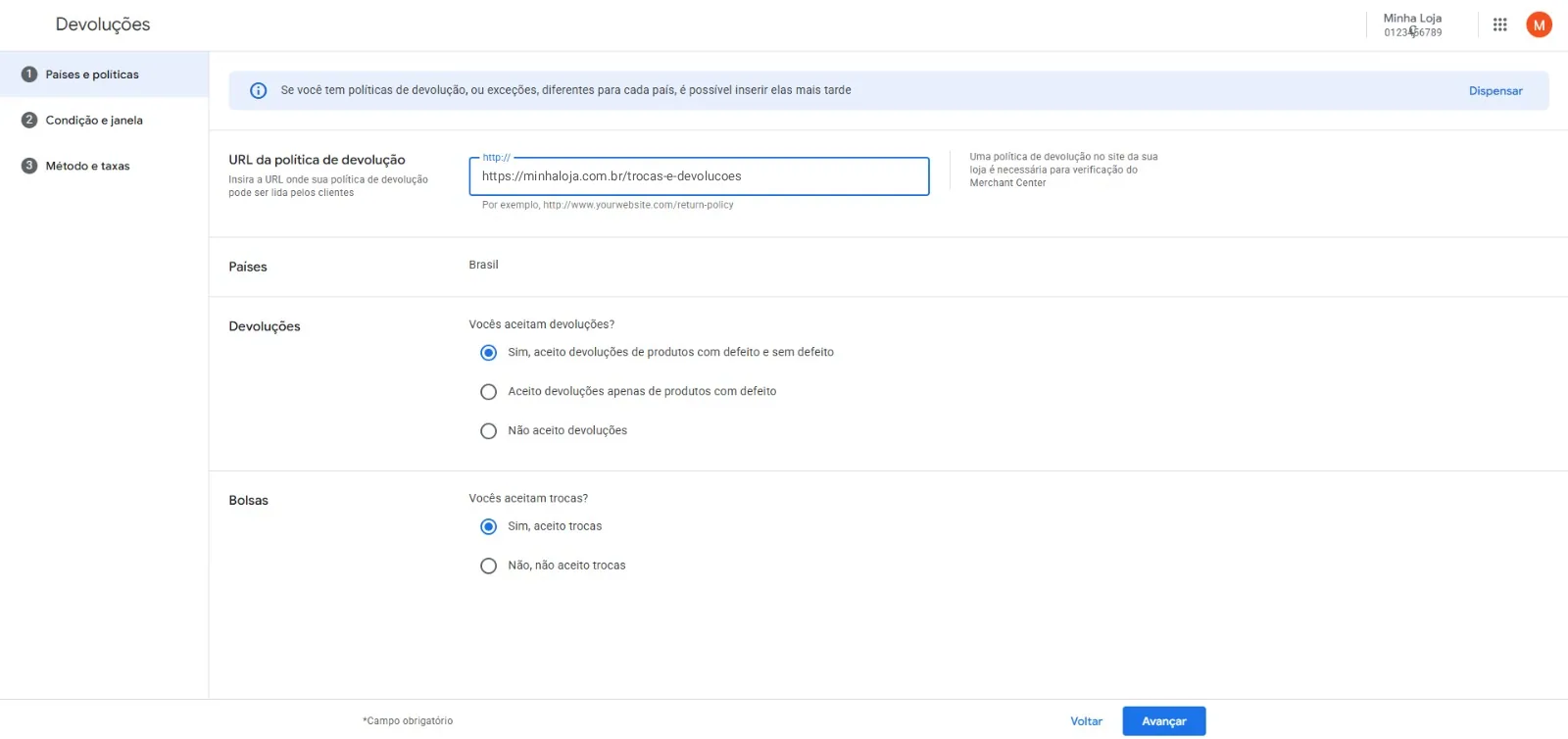Link política de devolução