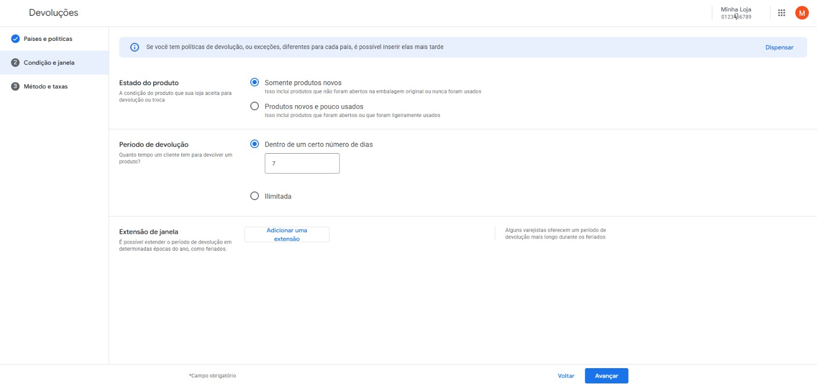 Condições de devolução