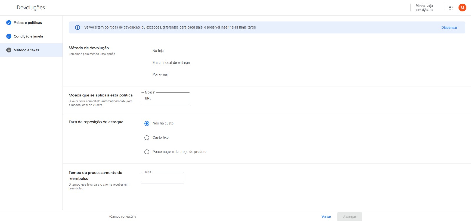 Prazo e método de devolução