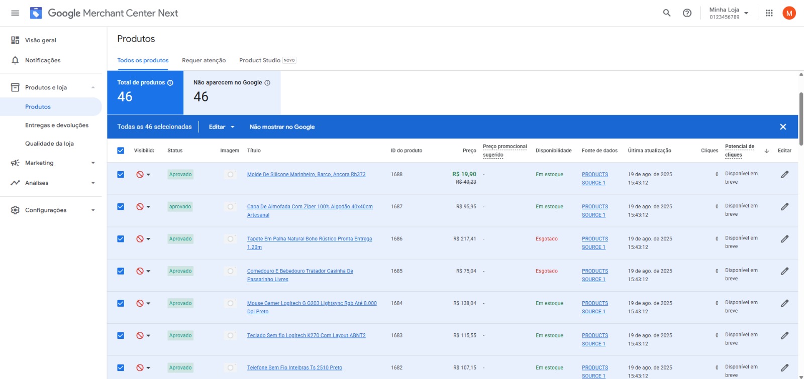 Processamento dos produtos