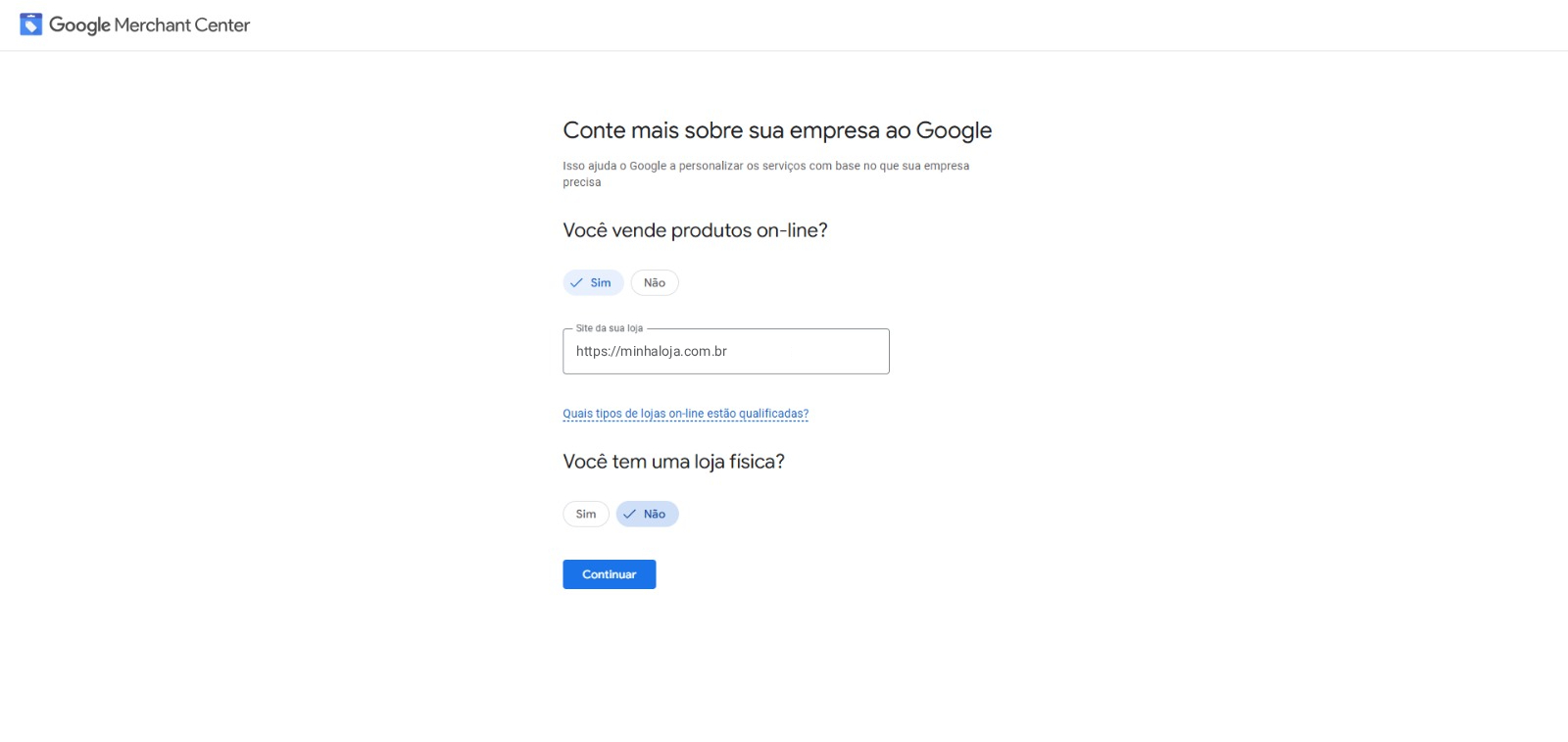 Criar conta Google Merchant Center