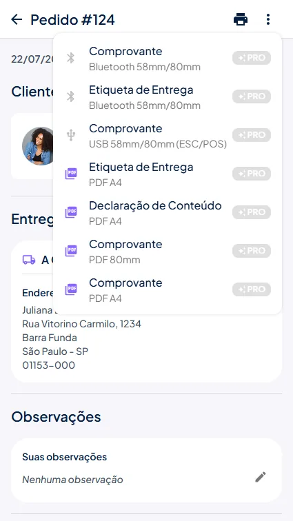 Menu impressão