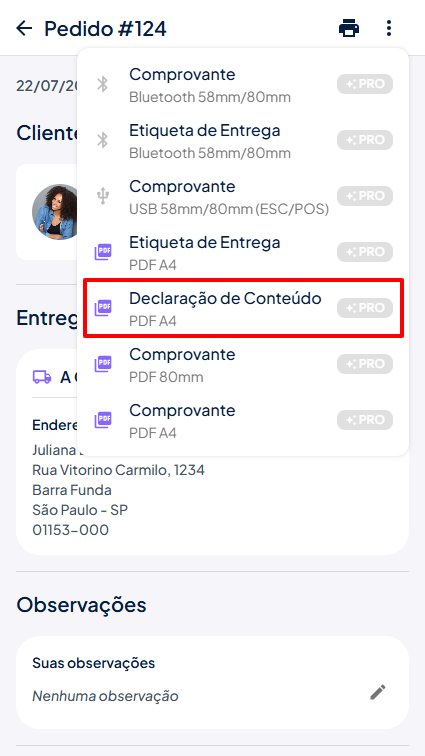 Menu declaração
