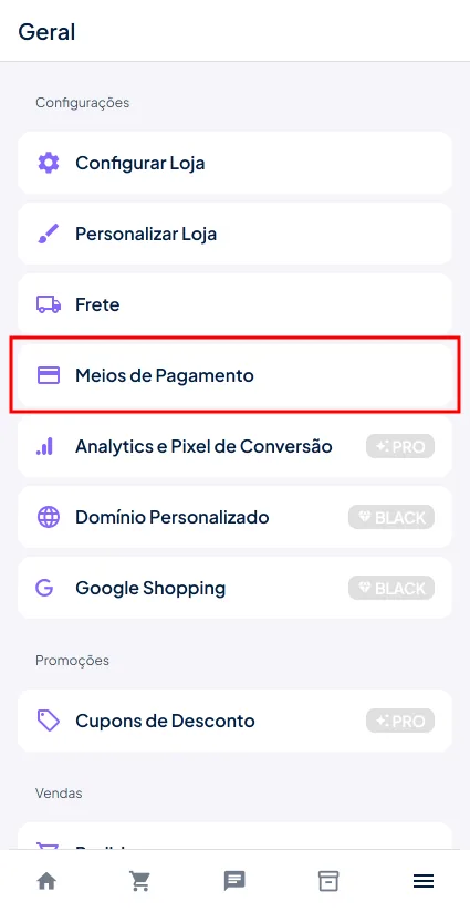 Meios pagamento