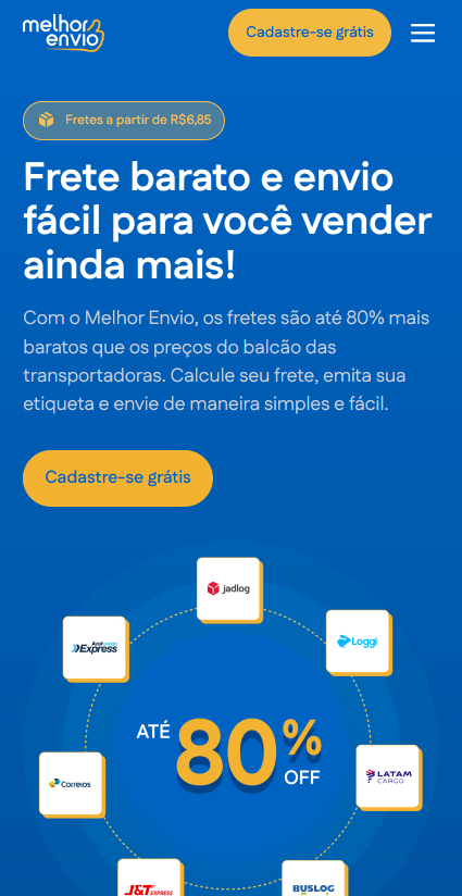 Site oficial Melhor Envio