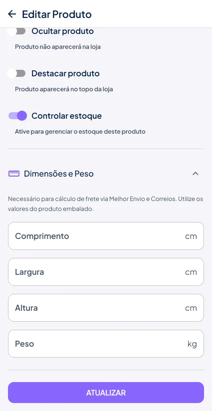 Medidas do produto