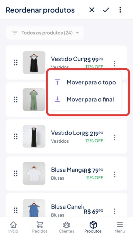 Atalhos Mover para o topo e Mover para o final