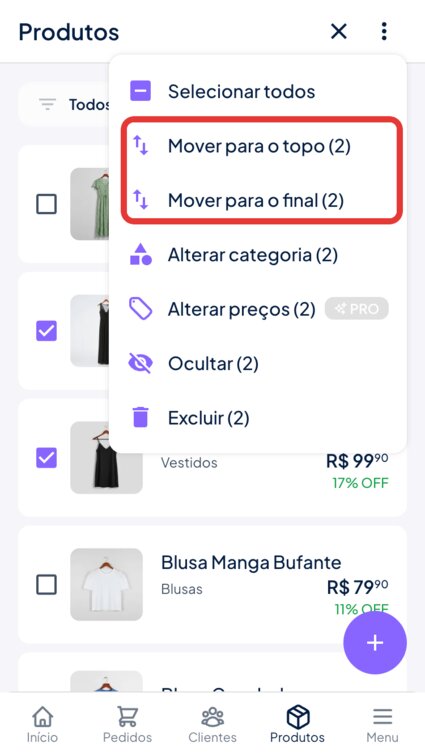 Mover seleção para o topo ou final