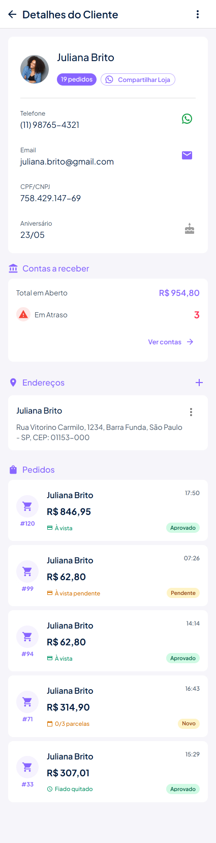 Pedidos do cliente