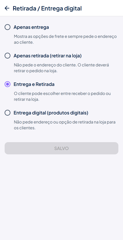 Configuração retirada