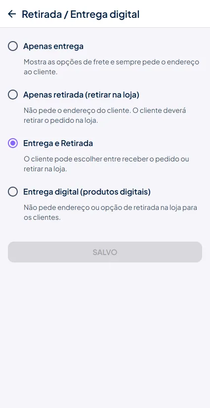 Configuração retirada