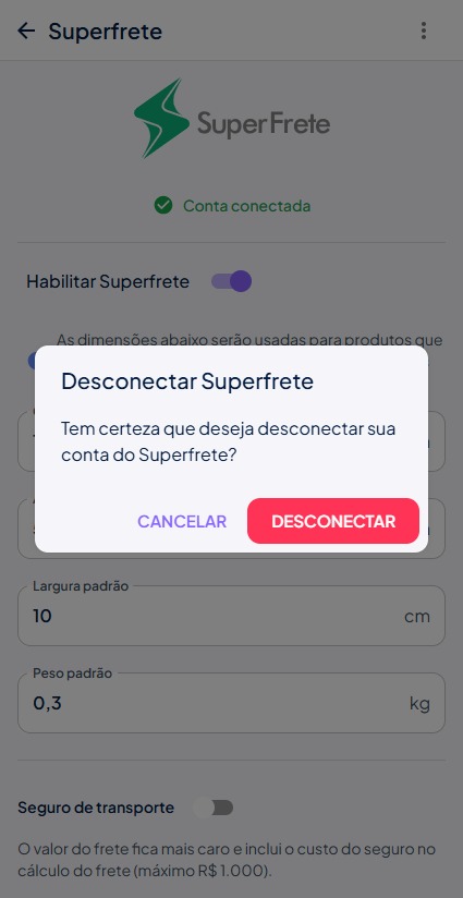 Desconectar SuperFrete