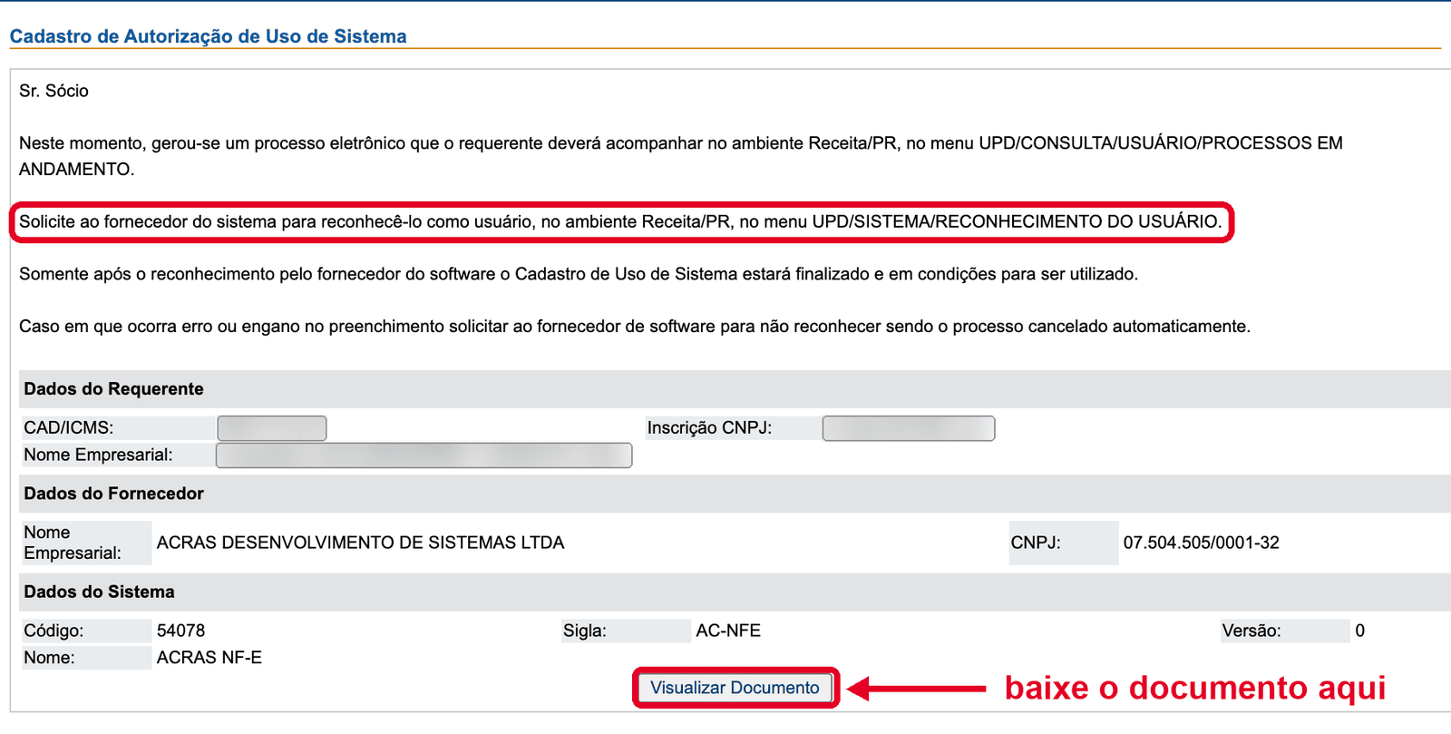 Tela de confirmação do pedido