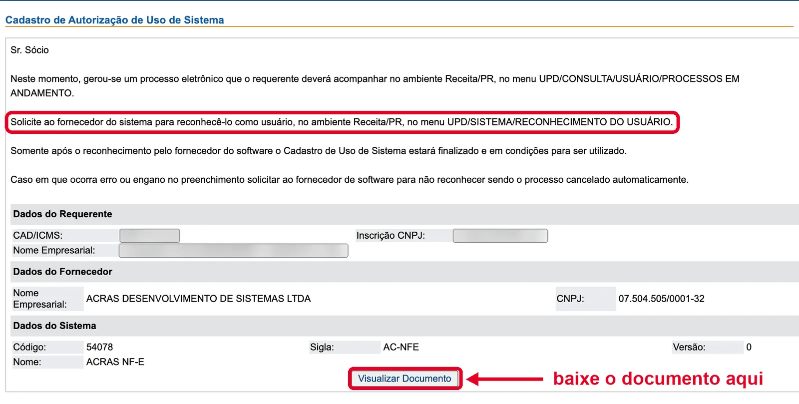Tela de confirmação do pedido
