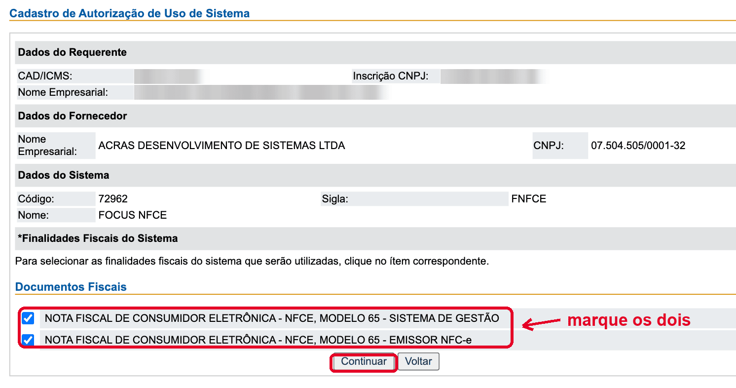 Documentos fiscais da NFC-e