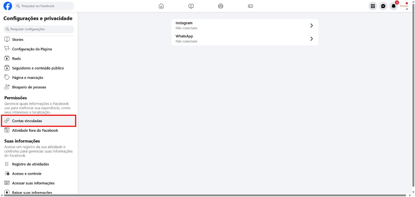 Configurações contas vinculadas