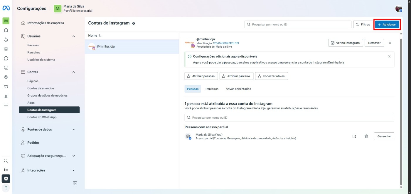 Adicionar Instagram Meta Business