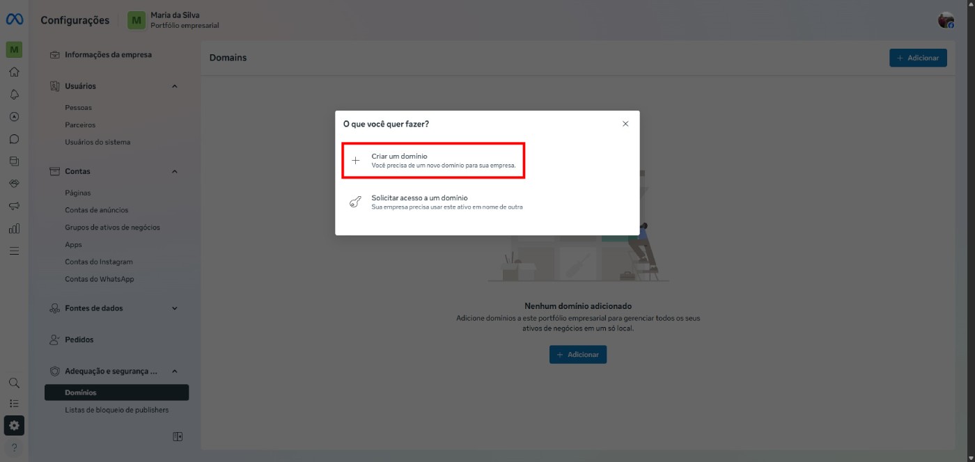 Domínios Meta Business