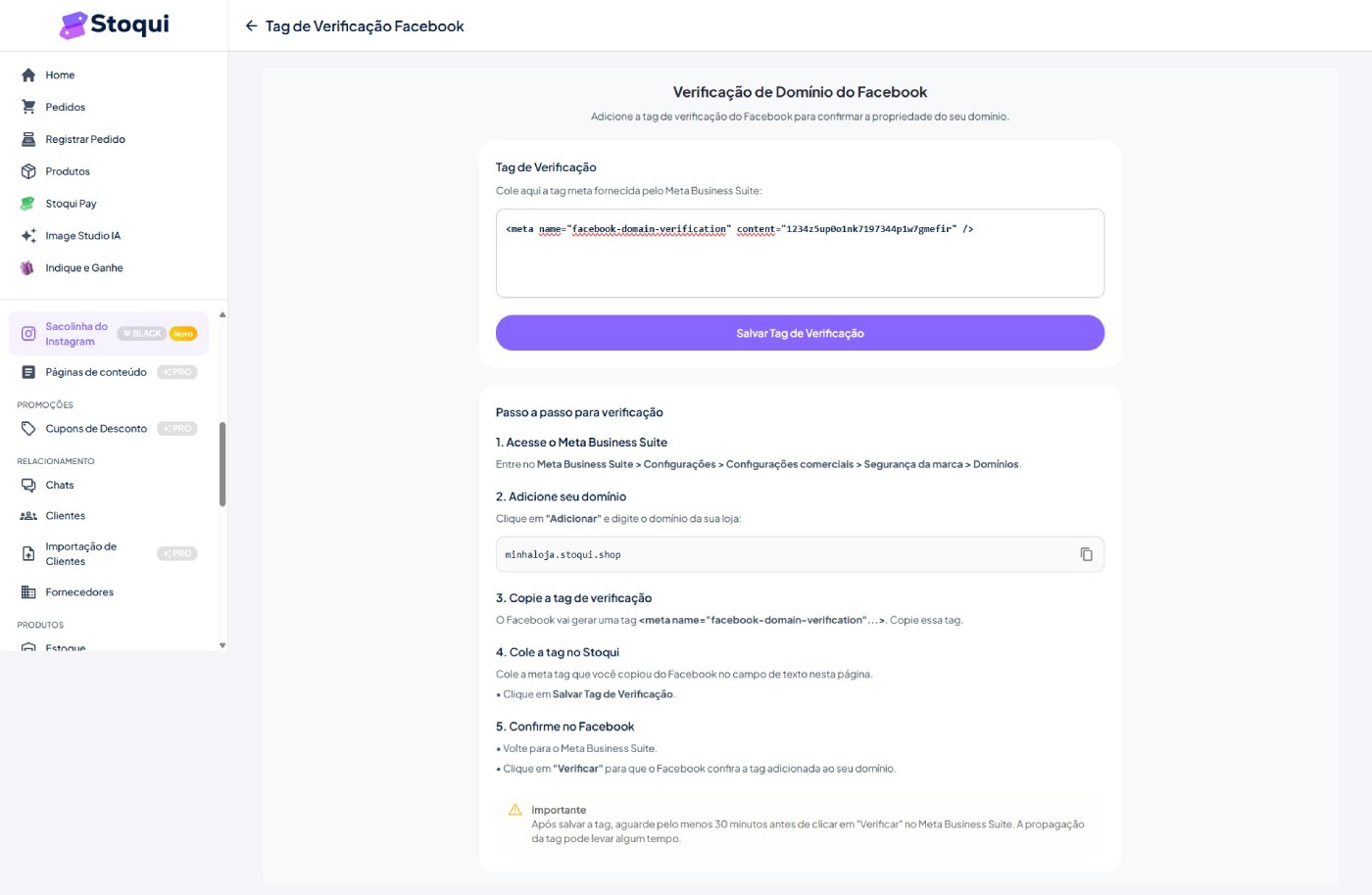 Meta-tag verificação