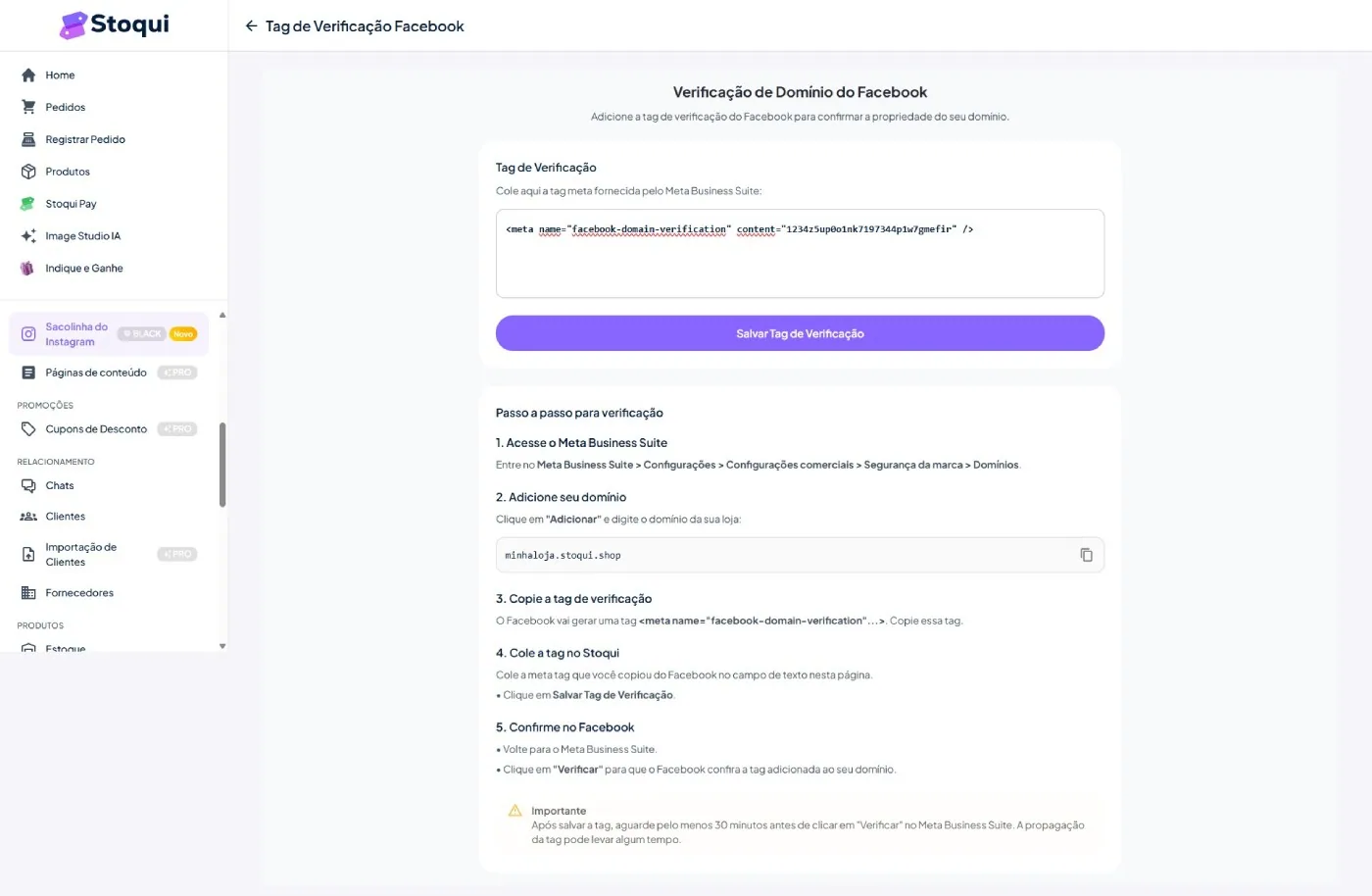 Meta-tag verificação