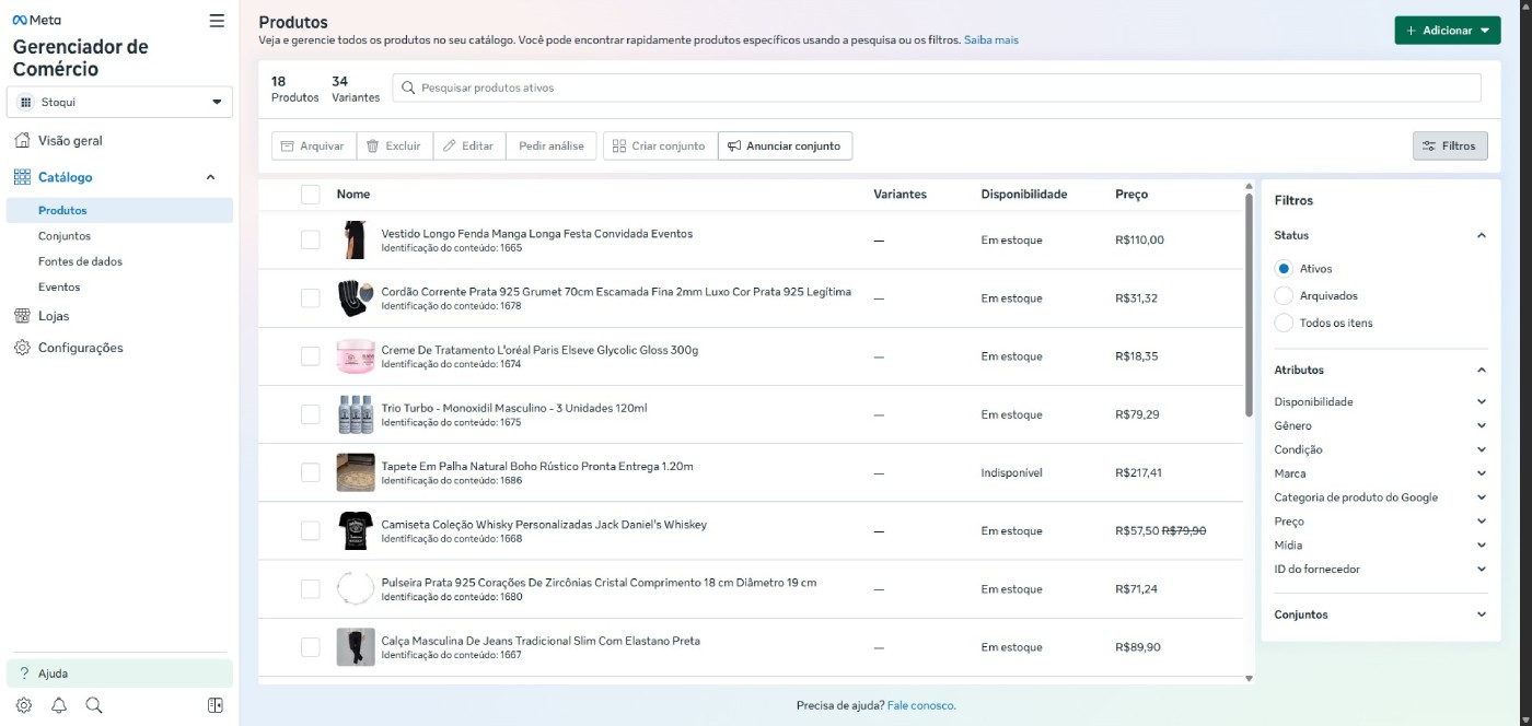 Verificar produtos catálogo